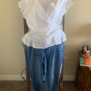 White crossover blouse